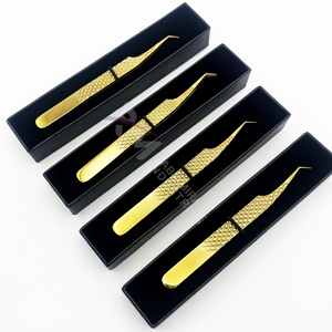 Pince à épiler professionnelle RMI Gold pour cils, haute qualité, durable, pointe volume, plasma, acier inoxydable durable, logo personnalisé - Product Image 1