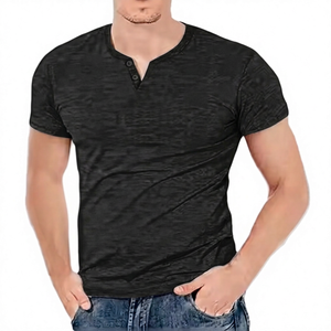 Men's <b>Fit</b> <b>V</b>-Neck Short Sleeve T-Shirt Solid Gray Cotton Jersey Casual Breathable Knitted Design - Product Image 3