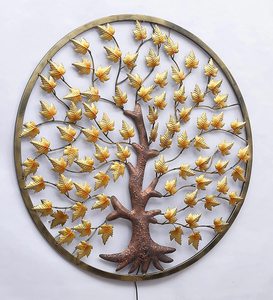 Arte Mural Metálico de Árbol con Diseño de Follaje Circular, Marco Dorado con Retroiluminación, Decoración Contemporánea para el Hogar, Pieza Única Grande de 33-40 Pulgadas - Product Image 6