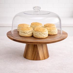 Encantador soporte para pasteles de madera natural con tapa de cristal para centro de mesa y almacenamiento de postres - Product Image 2
