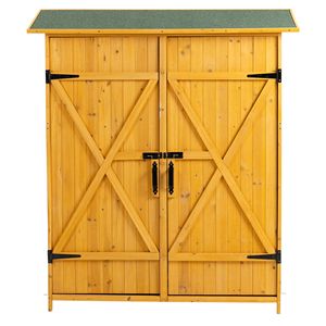 Capannone per attrezzi da esterno in legno con porta chiudibile a chiave ripiani staccabili e tettuccio in colore naturale/grigio - Product Image 1