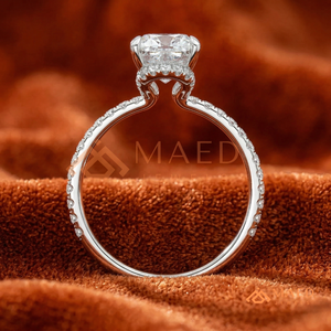 925 Sterling <b>Silver</b> Cushion Cut Engagement <b>Ring</b> with Pavé Band | Classic <b>Solitaire</b> Wedding <b>Ring</b> for Women - Product Image 3