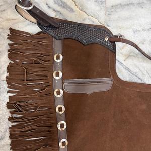"Premium Western Leather <b>Chaps</b> Cowboy <b>Riding</b> Gear Durable & Comfortable Adjustable Fit Handmade for Horse <b>Riding</b> & Rodeo - Product Image 2