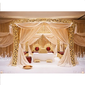 Magnifique Mandap de mariage indien de designer, sculpté en fibre de verre dorée, taille et couleur personnalisables, décoration de mariage durable DSTEXPORTS - Product Image 1