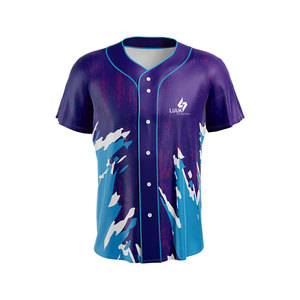 Camiseta de Béisbol Personalizada de Manga Corta con Estampado Sublimado de Secado Rápido Unisex para Adultos para Todas las Temporadas con Patrón Morado y Azul y Logotipo Personalizado en la Parte Delantera - Product Image 2