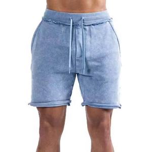Pantalones Cortos de Algodón Lavado Azul para Hombre, Casuales, de Verano, con Cordón, Estilo Urbano, para Uso Diario - Product Image 1