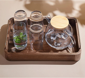 Plateau de service rectangulaire en bois avec poignées en laiton et bords surélevés, plateau à petit-déjeuner fait main pour table à manger - Product Image 4