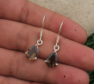 Boucles d'oreilles pendantes en quartz fumé naturel, argent sterling 925, pierres précieuses artisanales, design goutte d'eau de luxe, bijoux fins pour femmes, fête - Product Image 2