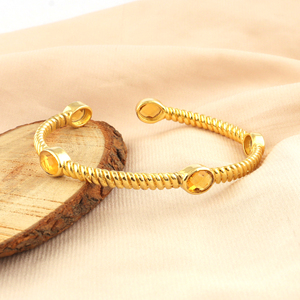 luxury blue turquoise and citrine quartz stone <b>bracelet</b> handmade gold plated brass twisted texture statement jewelry for gifts - Product Image 6