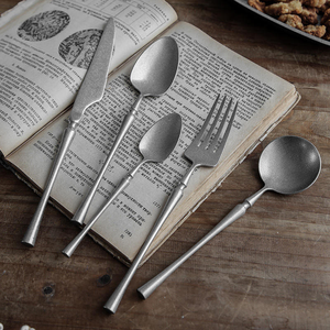 Antique Stainless Steel Fork Spoon Knife Matte Stonewashed Flatware <b>Vintage</b> Metal Frosted <b>Cutlery</b> Set - Product Image 1