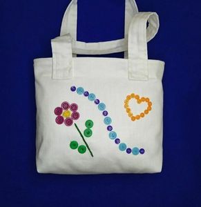 Bolsa de Mano de Lona de Algodón Color Bronceado con Botones Multicolor y Bordado, Bolso de Compras Reutilizable, Bolsa de Hombro para Compras, para Uso en Exteriores - Product Image 6