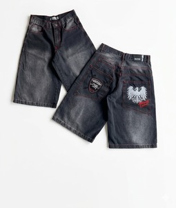 High Quality Retro <b>Men</b> Baggy <b>Jean</b> Shorts Hip Hop Printed Denim Summer Streetwear Loose Fit Unisex Casual Wide Leg Camo Shorts - Product Image 3