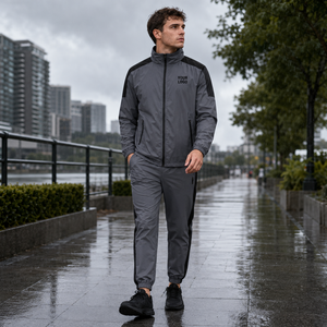 Windproof Hooded Solid Nylon Fabric <b>Zip</b> Pocket Chest Design Two Piece Windbreaker Set Custom Color Combination Wholesale Bulk - Product Image 6