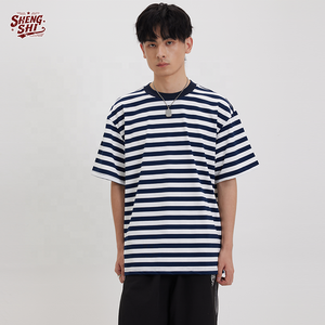 Camiseta de Tela para Hombre, Imprimible, con Rayas, Muestra de Alta Calidad, Algodón de 250g, Rayas Anchas, Cuello Redondo, Transpirable, Estilo Retro - Product Image 1