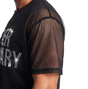 Camiseta de malla transparente con pedrería para hombre, 100% poliéster, de secado rápido, top transparente para verano y playa, camiseta transparente con pedrería para hombre - Product Image 5