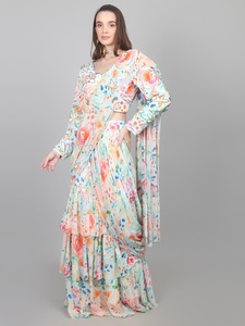 Nueva Colección de Moda Femenina: Sari Estampado Listo para Usar con Volantes y Adornos de Cuentas - Product Image 4