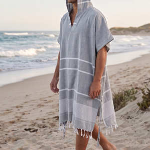 Serviette de plage à capuche surdimensionnée, poncho de surf, séchage rapide, 100% coton, robe de bain Hammam, peştemal, kaftan avec poches avant - Product Image 5
