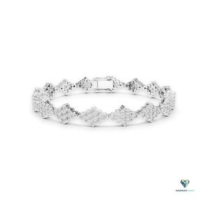 5.76 CT White <b>Gold</b> Round Lab Grown Diamond Rhombus Cluster Link Bracelet in 14K <b>Solid</b> <b>Gold</b> - Product Image 1