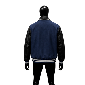 NEW QUALITY NAVY <b>BLUE</b> BLACK VARSITY JACKET <b>MEN'S</b> LEATHER SLEEVES WOOL BODY SNAP BUTTON BOMBER STREETWEAR WINTER OUTERWEAR - Product Image 2