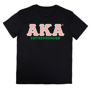 Camiseta profesional negra AKA para mujer, con estampado de letras gráficas, manga corta, cuello redondo, para hermandades, educadoras, emprendedoras, profesionales - Product Image 1