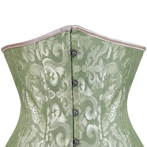 Corset bustier en satin brocart vert pour femme avec fermeture à agrafes, gaine amincissante à maintien ferme pour la taille - Product Image 3