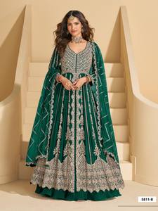 Lehenga Anarkali Moderno Preconfeccionado Chinon con Bordado Intenso para Bodas, Diwali, Fiestas y Graduaciones - Product Image 2