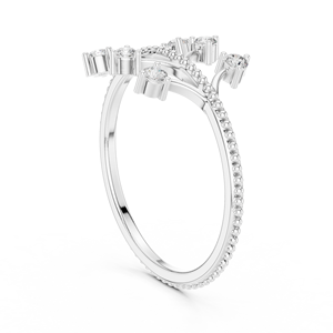 Anillo de Oro Amarillo Sólido de 14k con Forma de Hoja para Mujer, Minimalista, con Piedras Cultivadas en Laboratorio de Corte Brillante Redondo, para Uso Diario, Apilable - Product Image 3