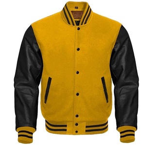 Chaqueta Varsity de Lana con Mangas de Cuero Negro de Alta Calidad, Estilo Urbano, con un Solo Botón, Oversize, Lisa, Vintage, Chaqueta Bomber de Satén - Product Image 1