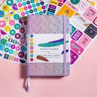 Planificateur hebdomadaire et mensuel non daté avec stylo, carnet de notes A5 pour liste de tâches hebdomadaire avec suivi des objectifs et des habitudes, paillettes laser