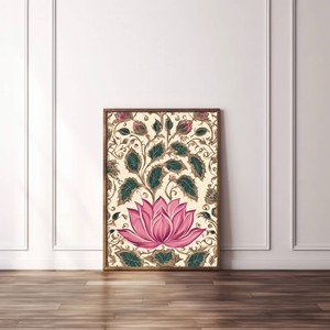 Art floral encadré en bois de teck fait main |   Décoration murale en lotus indien en gros - Product Image 1