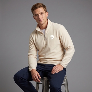 Sudadera de Forro Polar Beige para Hombre Dumela, Cierre de Cremallera de un Cuarto, Corte Regular, Cuello Alto, Transpirable, Informal, para Otoño, con Logotipo Estampado en la Parte Delantera - Product Image 6
