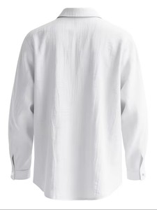 Camisa de Lino de Manga Larga con Cuello Mao, Estilo Americano, Casual, para Hombre, Color Sólido, Transpirable, para Verano, de Bangladesh - Product Image 5