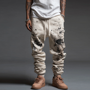 OEM Distressed Jogger Sweatpants Men Streetwear Winter Distress <b>Trouser</b> Pajama Men's Washed Distress Fleece Pants Mens - Product Image 6
