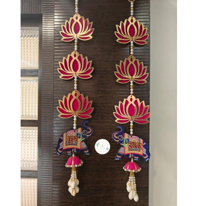 Décoration murale artisanale en forme de lotus rose et d'éléphant, toran indien traditionnel pour la décoration de mariage et les fêtes - Product Image 3