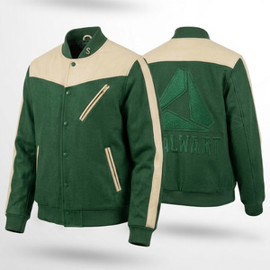 Veste universitaire unisexe Stalwart écologique coupe-vent en laine avec manches en cuir, logo brodé, décontractée, coupe droite, patchwork - Product Image 2