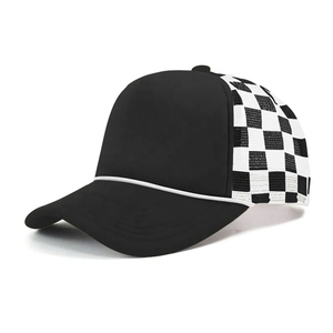 Gorras de béisbol y trucker personalizables, lisas, de 5 paneles, ajustables para hombre, con diseño rasgado, para deportes al aire libre y viajes, con malla, espuma y estampado a cuadros - Product Image 2