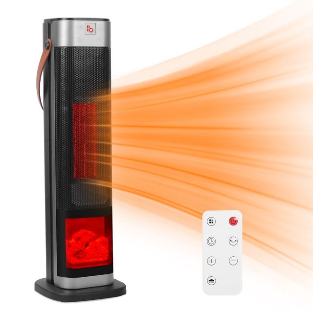 1500W Oscillating Ceramic Tower Space Heater Portable Electric Heater with 3 Wind Modes 59 104F Heating Remote Control 3D Flame