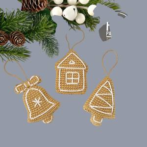 ชุดเครื่องประดับตกแต่งคริสต์มาสแบบแขวน – บ้านปักลายทำมือ กระดิ่ง และของตกแต่งต้นไม้ สำหรับตกแต่งบ้านในช่วงเทศกาล - Product Image 3