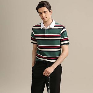 Polo de Manga Corta a Rayas Verde, Blanco y Rojo para Hombre, Transpirable, Informal, para Adultos, con Estampado Digital, 120g - Product Image 1