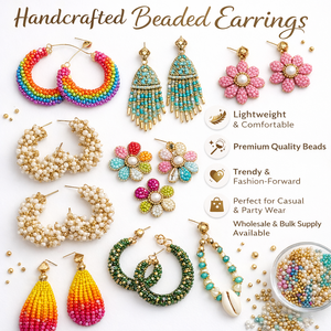 Boucles d'oreilles classiques en laiton perlé faites à la main pour femmes, légères et tendance, bijoux de mariage, vente en gros - Product Image 6