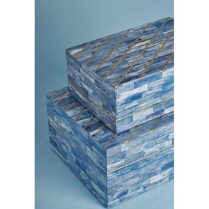 Boîte à bijoux carrée FAIZA CRAFT bleue et blanche avec incrustation en os, étui de rangement géométrique pour bibelots, idéal pour les mariages - Product Image 5