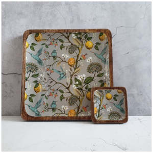 Plateau alimentaire en bois imprimé, motif floral bleu, plateau rectangulaire pour servir le petit-déjeuner, le thé, le café, les desserts, les collations, la salle à manger à domicile - Product Image 4