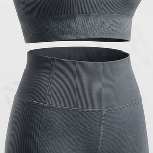 Ropa Deportiva Personalizada sin Costuras para Mujer, Top Deportivo Acanalado, Conjunto para Entrenamiento, Running, Yoga, Gimnasio, Ropa Atlética Femenina - Product Image 5