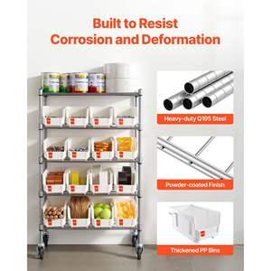 16 Organizer 5-Tier Rolling Bin <b>Storage</b> <b>Rack</b> Steel Wire <b>Shelving</b> System Wheels Mobile Tool Organizer for Garage Classroom - Product Image 6