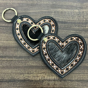 Premium Quality Handcrafted Cowhide Leather Heart Shape Keychain Western Leather <b>Keyring</b> Handmade Accessory Wholesale Supplier - Product Image 5