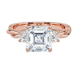 Anillo de oro con diamante cultivado en laboratorio, corte Asscher, estilo de compromiso de tres piedras en oro de 14K y 18K, banda retorcida, anillo nupcial para mujer - Product Image 4