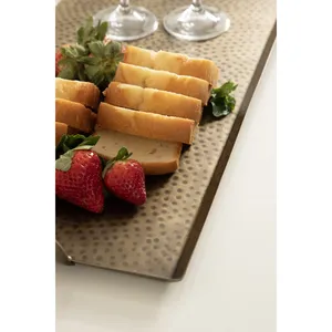 Rectangle Metal Serving Tray With Hammered Texture And <b>Ring</b> Handles Vintage Style Handmade Dishes <b>Plate</b> - Product Image 6