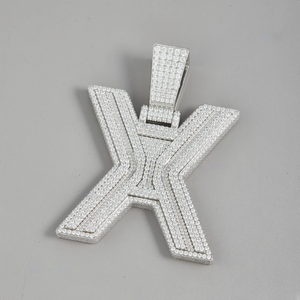 Pendentif lettre X plaqué rhodium, breloque à thème en strass de cristal pour bijoux de mode unisexe style hip-hop - Product Image 1