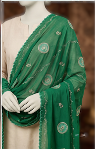 Châle en mousseline vert pour femme, motif à pois brodé, léger, respirant, écharpe ethnique, usage quotidien, hijab, style élégant - Product Image 3