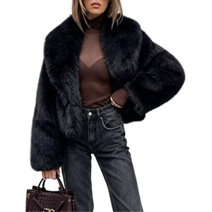 Manteau en fausse fourrure shaggy opulente et volumineuse pour femme, col à revers en peluche, ouvert sur le devant, vêtement d'extérieur d'hiver haut de gamme, sur mesure, surdimensionné et duveteux - Product Image 1